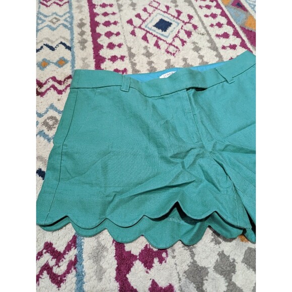 J.Crew Women's Size 8 Green Scallop Hem Shorts Linen Blend - Picture 3 of 5